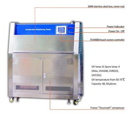 UP-6200 UV Aging Test Chamber with 8 UV Lamps 95% R.H Humidity Range and SUS#304 Stainless Steel Construction